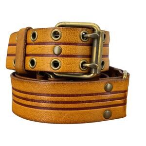 Old Navy Leather Belt Womens L Brown Western Retro Rugged Cowgirl Boho Grommet